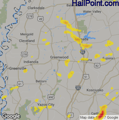Hail Map for Greenwood, MS Region on May 12, 2017