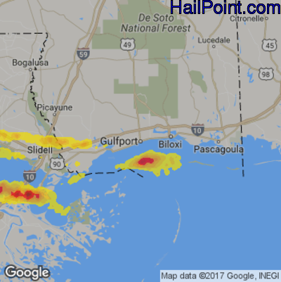 Hail Map for Gulfport, MS Region on May 12, 2017