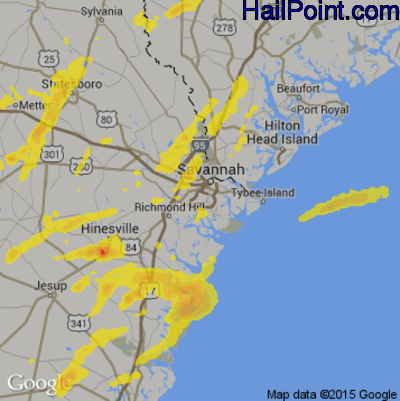 Hail Map for Savannah, GA Region on May 13, 2017