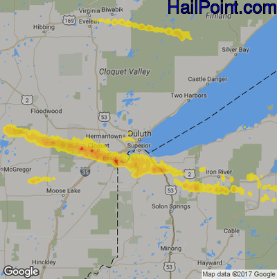 Hail Map for Duluth, MN Region on May 15, 2017