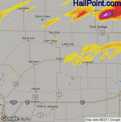 Hail Map for Carroll, IA Region on May 15, 2017