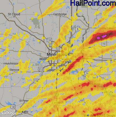 Hail Map for Minneapolis, MN Region on May 15, 2017