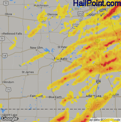 Hail Map for Mankato, MN Region on May 15, 2017