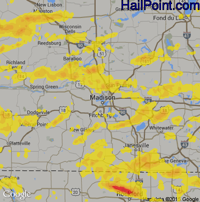 Hail Map for Madison, WI Region on May 15, 2017 
