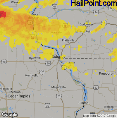 Hail Map for Dubuque, IA Region on May 15, 2017