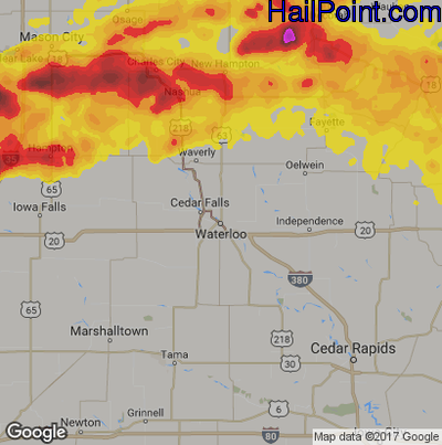 Hail Map for Waterloo, IA Region on May 15, 2017 