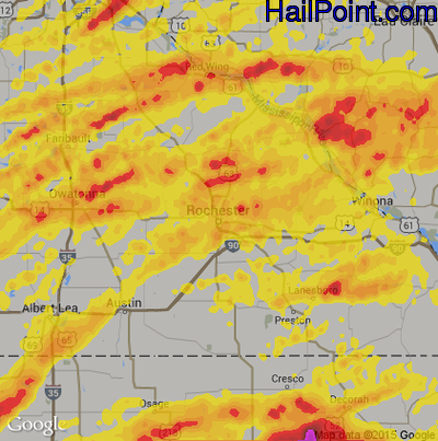 Hail Map for Rochester, MN Region on May 15, 2017