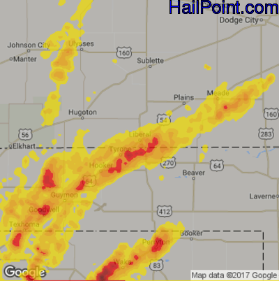 Hail Map for Liberal, KS Region on May 15, 2017