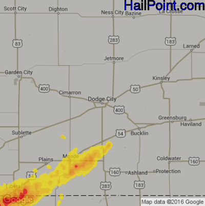Hail Map for Dodge City, KS Region on May 16, 2017