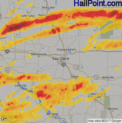 Hail Map for Eau Claire, WI Region on May 16, 2017