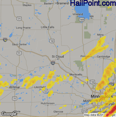 Hail Map for St Cloud, MN Region on May 16, 2017