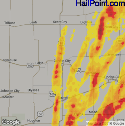 Hail Map for Garden City, KS Region on May 16, 2017 