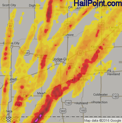 Hail Map for Dodge City, KS Region on May 16, 2017