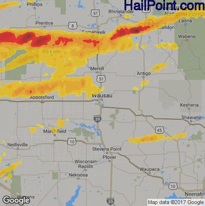 Hail Map for Wausau, WI Region on May 16, 2017