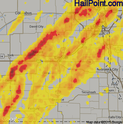 Hail Map for Lincoln, NE Region on May 16, 2017