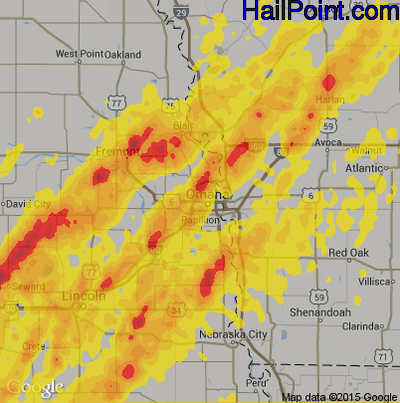 Hail Map for Omaha, NE Region on May 16, 2017 