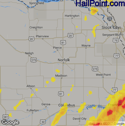 Hail Map for Norfolk, NE Region on May 16, 2017