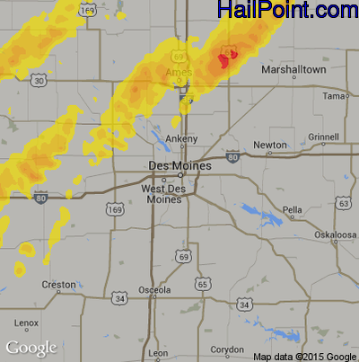 Hail Map for Des Moines, IA Region on May 17, 2017
