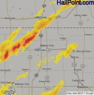 Hail Map for Mason City, IA Region on May 17, 2017 