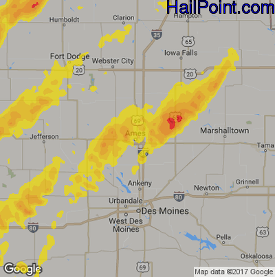 Hail Map for Ames, IA Region on May 17, 2017
