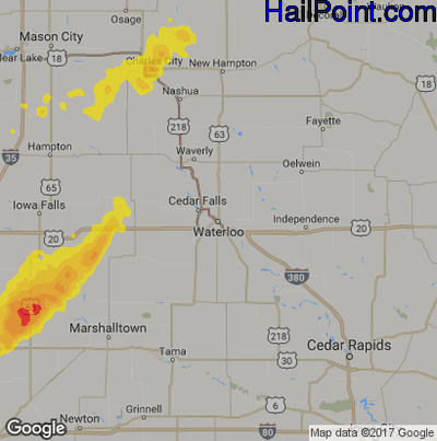 Hail Map for Waterloo, IA Region on May 17, 2017