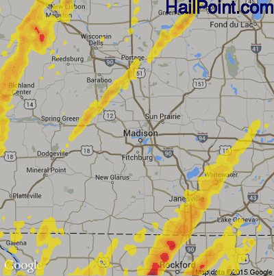 Hail Map for Madison, WI Region on May 17, 2017 