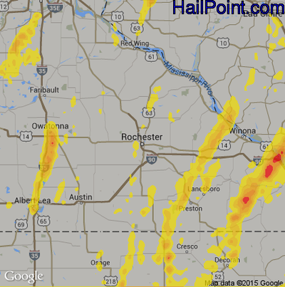 Hail Map for Rochester, MN Region on May 17, 2017