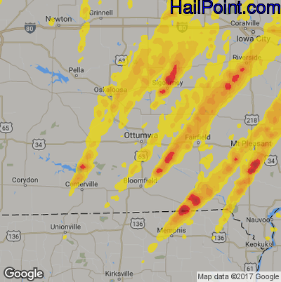 Hail Map for Ottumwa, IA Region on May 17, 2017