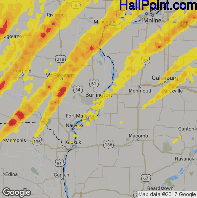 Hail Map for Burlington, IA Region on May 17, 2017