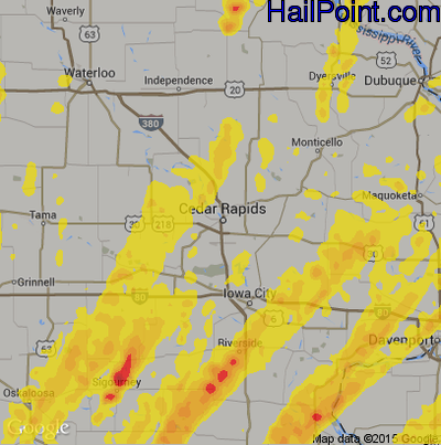 Hail Map for Cedar Rapids, IA Region on May 17, 2017