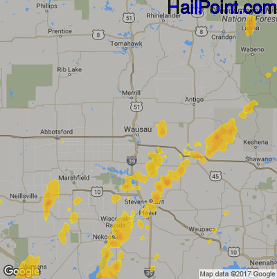Hail Map for Wausau, WI Region on May 17, 2017
