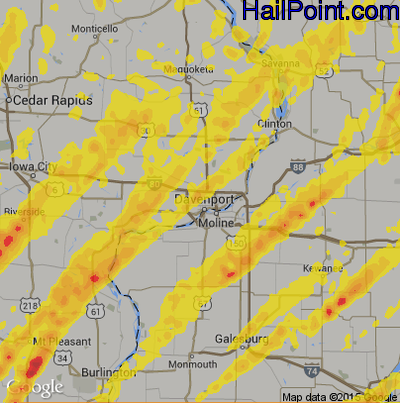 Hail Map for Davenport, IA Region on May 17, 2017