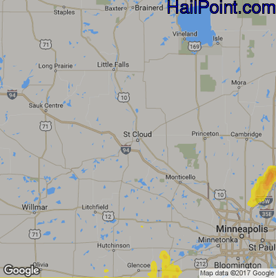 Hail Map for St Cloud, MN Region on May 17, 2017 