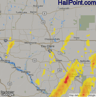 Hail Map for Eau Claire, WI Region on May 17, 2017