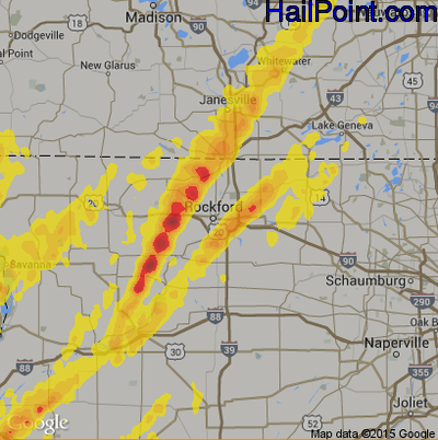 Hail Map for Rockford, IL Region on May 17, 2017