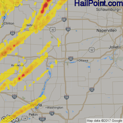 Hail Map for Peru, IL Region on May 17, 2017 
