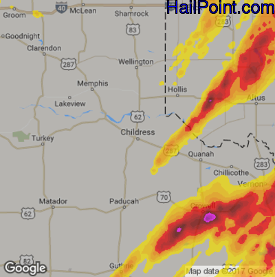 Hail Map for Childress, TX Region on May 18, 2017