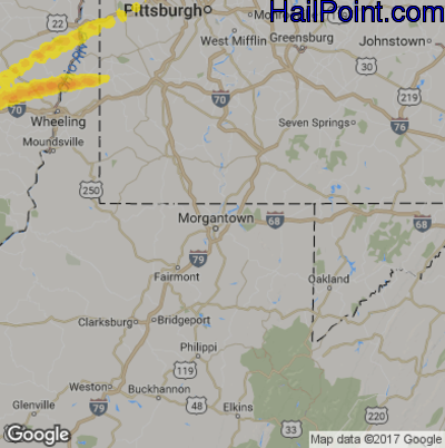 Hail Map for Morgantown, WV Region on May 18, 2017