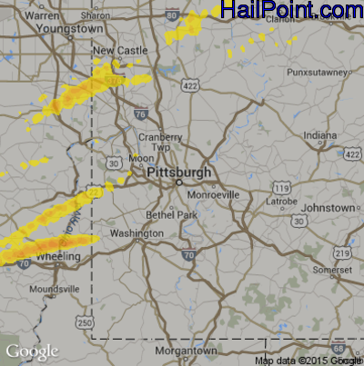 Hail Map for Pittsburgh, PA Region on May 18, 2017