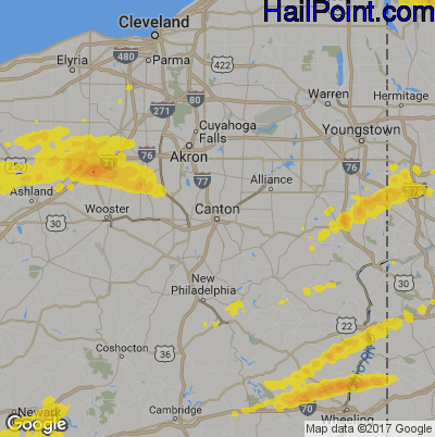 Hail Map for Canton, OH Region on May 18, 2017