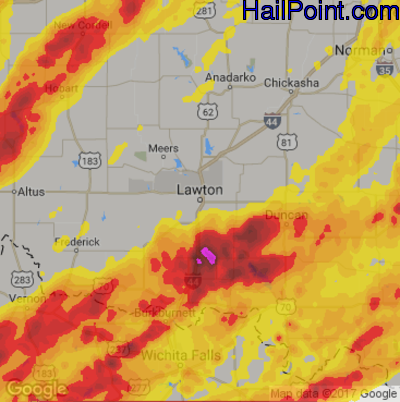 Hail Map for Lawton, OK Region on May 18, 2017