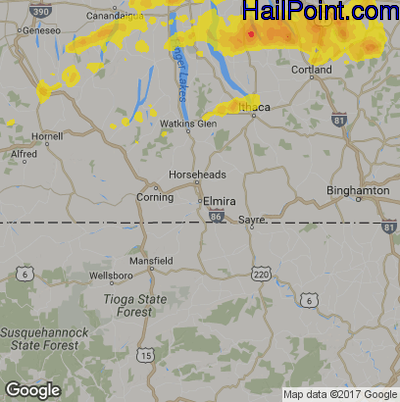 Hail Map for Elmira, NY Region on May 18, 2017