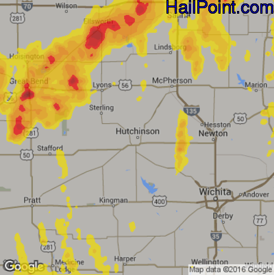 Hail Map for Hutchinson, KS Region on May 18, 2017
