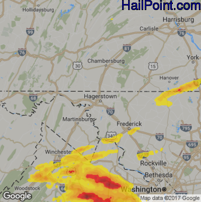 Hail Map for Hagerstown, MD Region on May 18, 2017