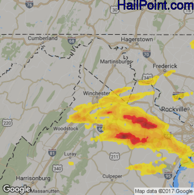 Hail Map for Winchester, VA Region on May 18, 2017 