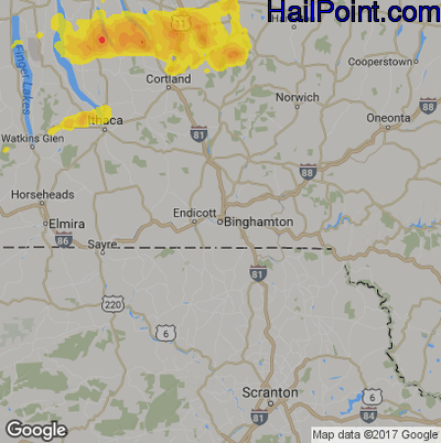 Hail Map for Binghamton, NY Region on May 18, 2017