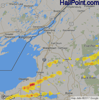 Hail Map for Watertown, NY Region on May 18, 2017