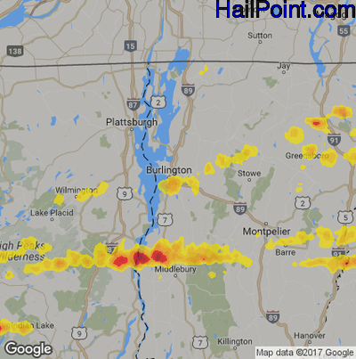 Hail Map for Burlington, VT Region on May 18, 2017