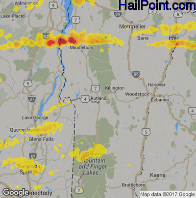 Hail Map for Rutland, VT Region on May 18, 2017