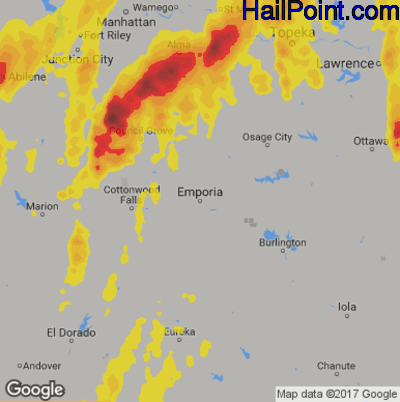 Hail Map for Emporia, KS Region on May 18, 2017